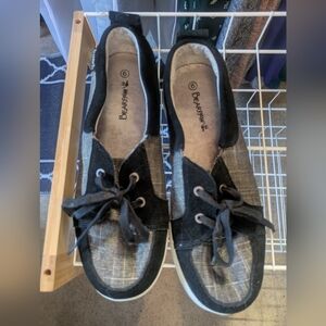 BearPaw Black Flats with Casual Slip-On Design